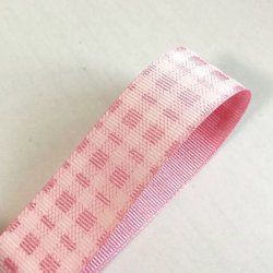 画像1: ２５mmグログラン　チェックプリント（白ライン）薄いピンク