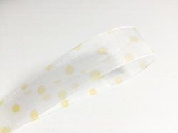 画像1: ２５mmオーガンジーおっきな水玉　白地/黄色