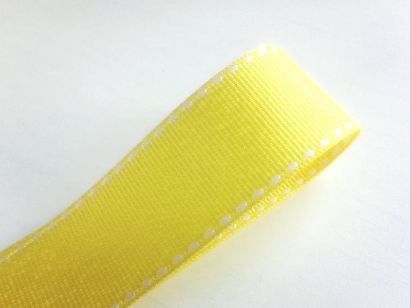 画像1: ２５mmグログラン　 黄色地白ステッチ