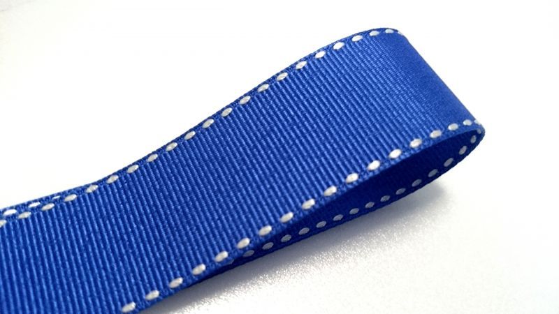 画像1: ２５mmグログラン　白ステッチ　　青（藍色）